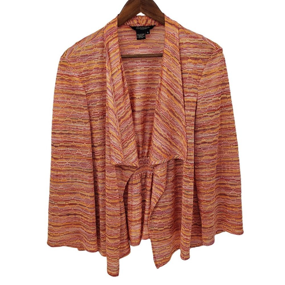 Peck & Peck Womens Striped Knit Cardigan Sweater Sz 16 Orange‎ Open Front